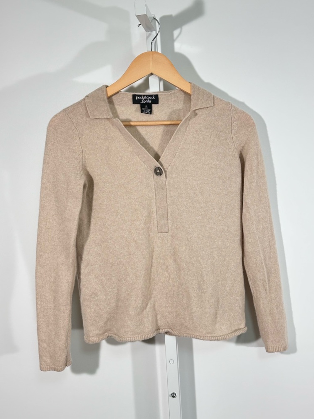Peck & Peck Legacy Cashmere Blend Collared Sweater Women’s S Beige Button Knit